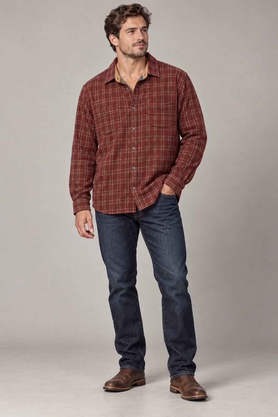Carbon2Cobalt Men's Lined Flannel Shirt Jacket Rust Red Plaid Cotton XXL Shacket